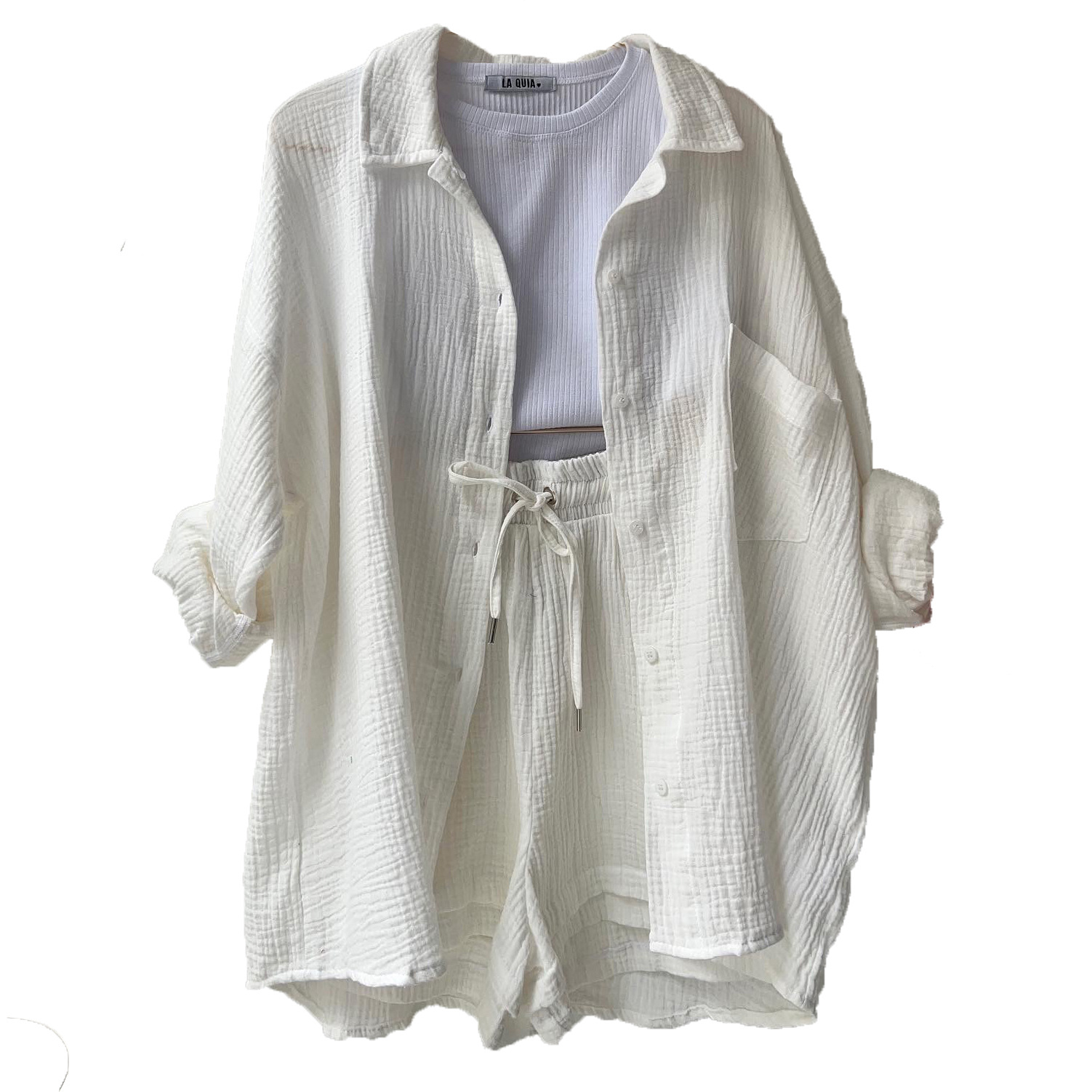 2 Piece Set Women Matching Set Oversized Shirt Shorts Set Women Spring Cotton Tops With Loose High Waist Shor Ts Suit 2023 Fashion Streetwear Out