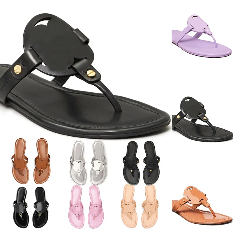 

2023 New design miller metallic snake embossed leather sandal designer slides slippers womens white black patent yellow pink Silver flip flops ladies size 36-41, 11