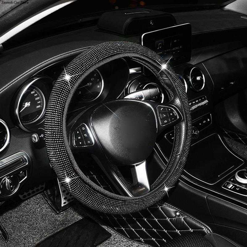 New Car Rhinestones Steering Wheel Cover With Crystal Diamond Sparkling Car Suv Elastic Steering Wheel Protector Fit 38cm Vehicle