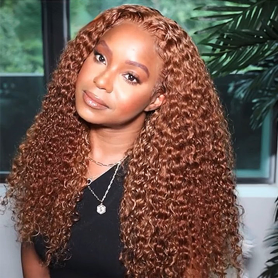 Free shipping Brown Color 13x4 Kinky Curly Human HD Transparent Deep Wave Frontal Wig Black Synthetic Lace Front Wigs For Women Heat Resistant Hair