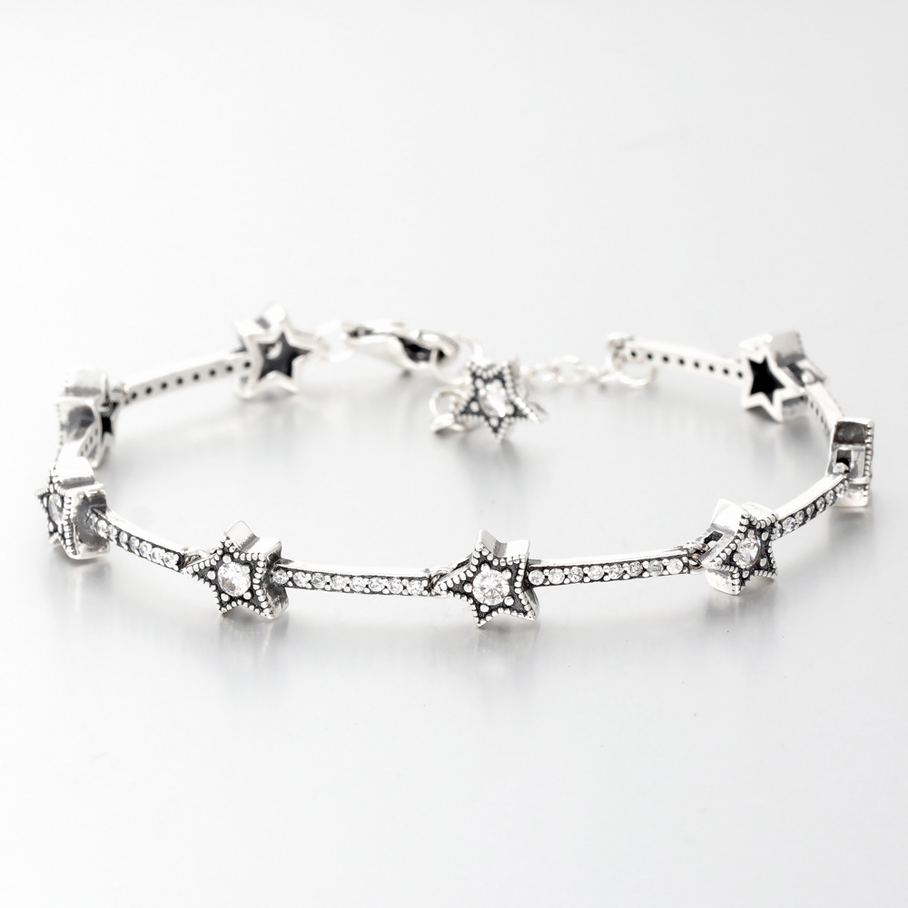 Elegant Ladies' 925 Sterling Silver Bracelet with Stylish Pentagram Pattern Perfect for Special Occasions