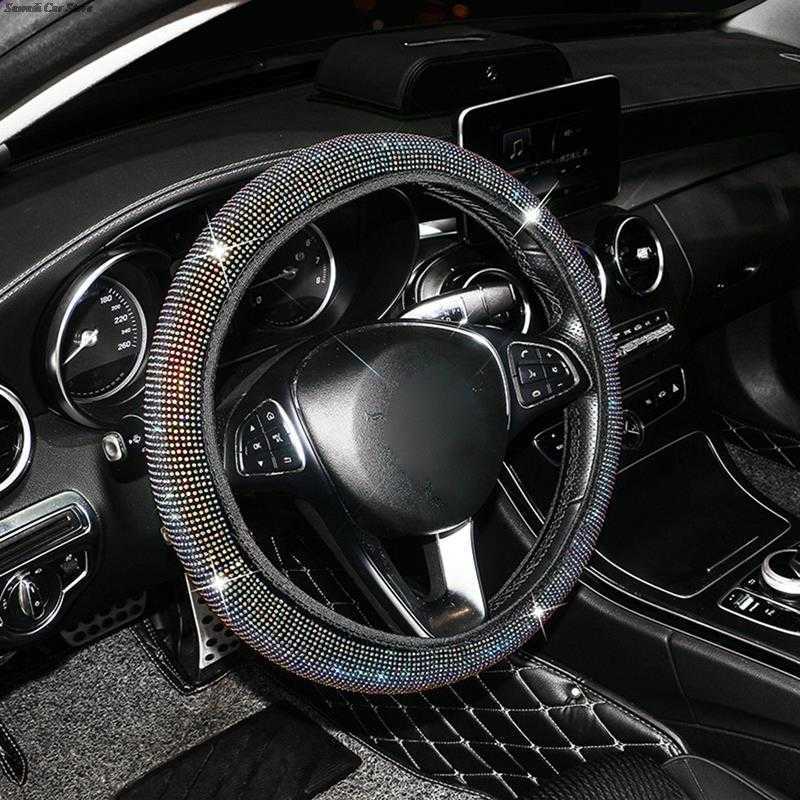 New Car Rhinestones Steering Wheel Cover With Crystal Diamond Sparkling Car Suv Elastic Steering Wheel Protector Fit 38cm Vehicle