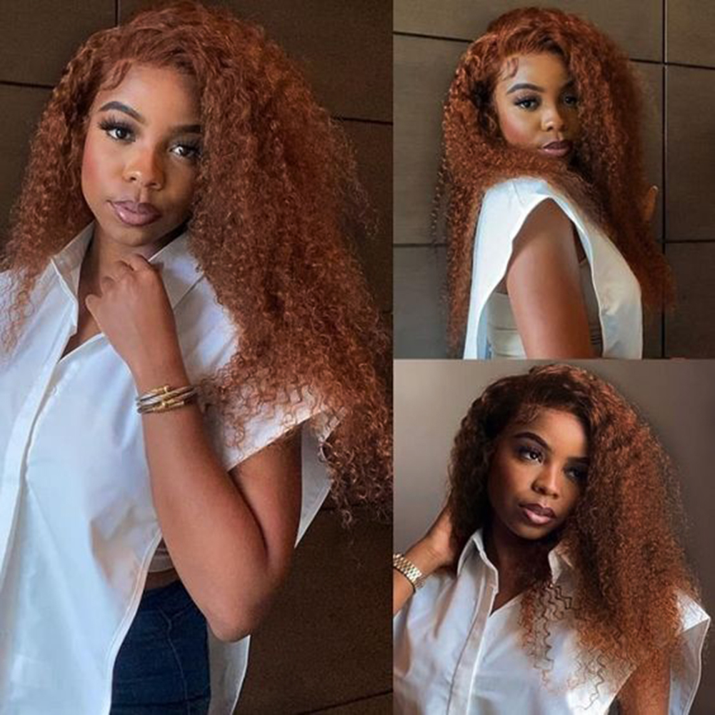 Free shipping Brazilian Brown Deep Wave Frontal Full Glueless Hd Transparent Lace Front Colored Black/Red/Blonde Curly Syntheticc Wig Cosplay