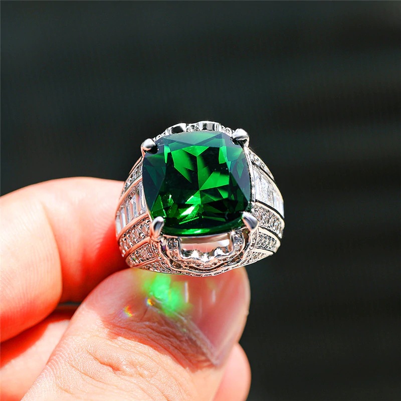 Vintage AAAAA Emerald cz ring White Gold Filled Engagement Wedding Rings for women Men Fine Party Jewelry Gift