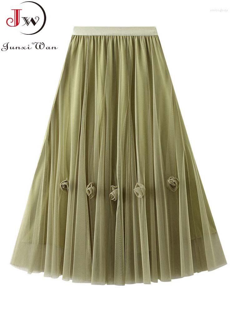 Skirts Mesh Tulle Women Summer 3 Layers 3D Floral Princess Long Pleated Skirt Elastic High Waist Saia, Beige
Skirts Mesh Tulle Women Summer 3 Layers 3D Floral Princess Long Pleated Skirt Elastic High Waist Saia, Beige