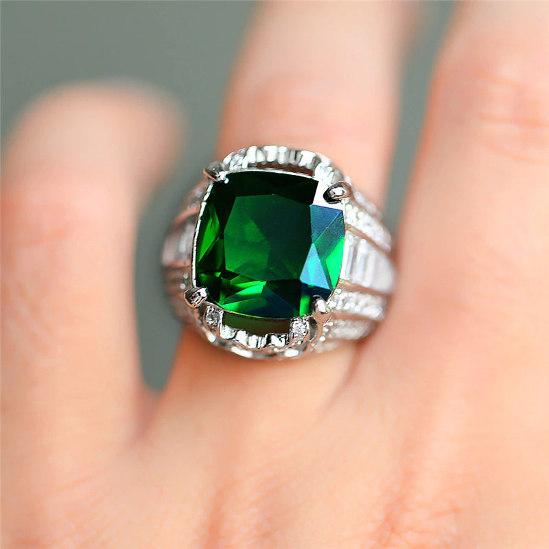 Vintage AAAAA Emerald cz ring White Gold Filled Engagement Wedding Rings for women Men Fine Party Jewelry Gift