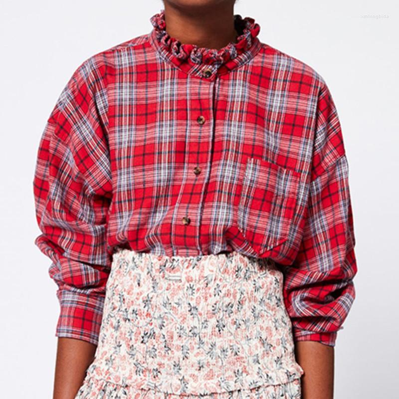 Women' Blouses Frill Trim Collar Women Plaid Blouse 2023 Early Spring Single-Breasted Vintage Ol Shirt Adn Top With Single Pocket
Women' Blouses Frill Trim Collar Women Plaid Blouse 2023 Early Spring Single-Breasted Vintage Ol Shirt Adn Top With Single Pocket