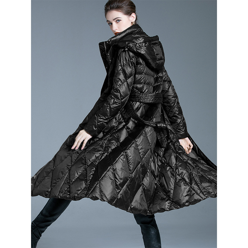 European station 2023 autumn and winter new down jacket women's long slim-fit large swing thickened hooded down winter coat, Black
European station 2023 autumn and winter new down jacket women's long slim-fit large swing thickened hooded down winter coat, Black
