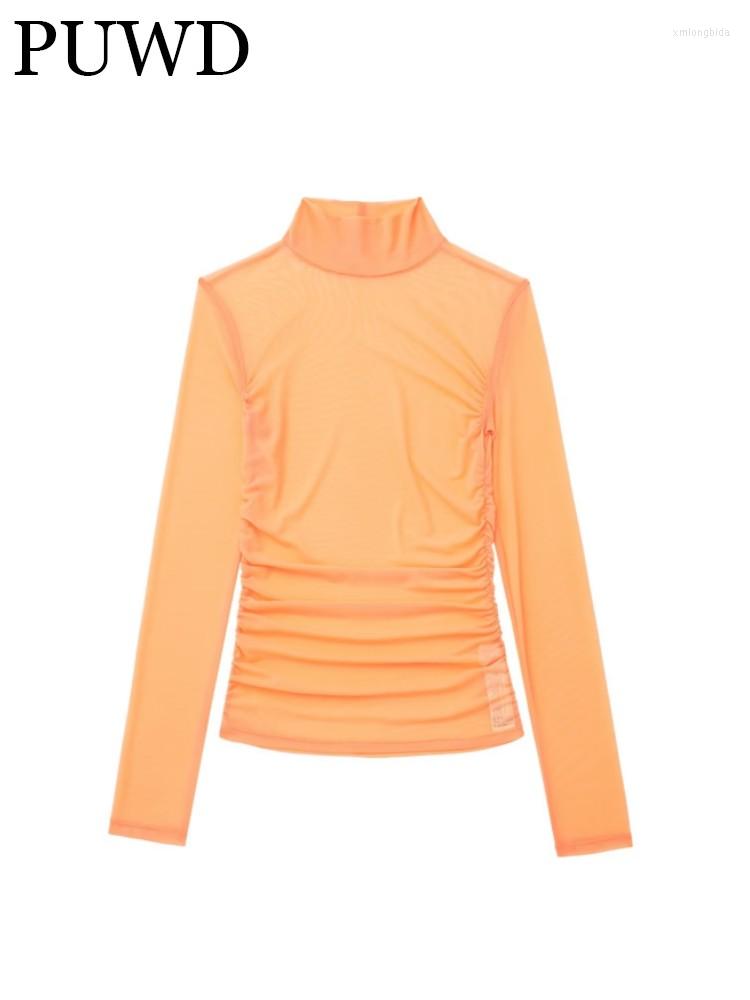 Women's T Shirts PUWD Women Half-high Collar Orange Long Sleeve T-Shirt 2023 Summer Ladies Casual Top Folds Vintage Slim Female Tops
Women's T Shirts PUWD Women Half-high Collar Orange Long Sleeve T-Shirt 2023 Summer Ladies Casual Top Folds Vintage Slim Female Tops