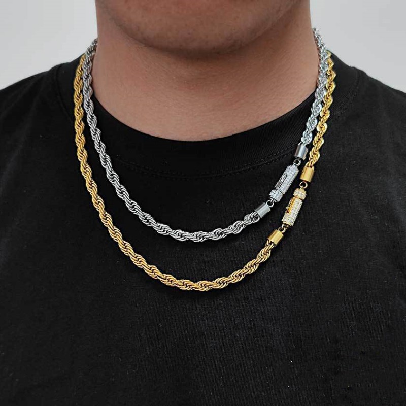 6Mm 16-24Inch 18K Yellow Gold Plated Stainless Steel Rope Chain Necklace 7/8/9Inch Bracelet For Men Women Fashion Jew