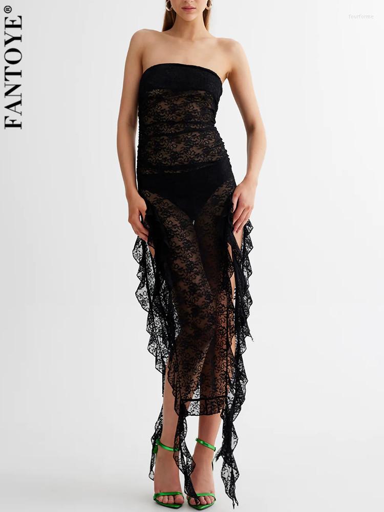 Casual Dresses Fantoye Sexy Strapless Lace Women Summer Dress Black High Waist See Through Maxi Female Slim Slit Party Clubwear 2023
Casual Dresses Fantoye Sexy Strapless Lace Women Summer Dress Black High Waist See Through Maxi Female Slim Slit Party Clubwear 2023