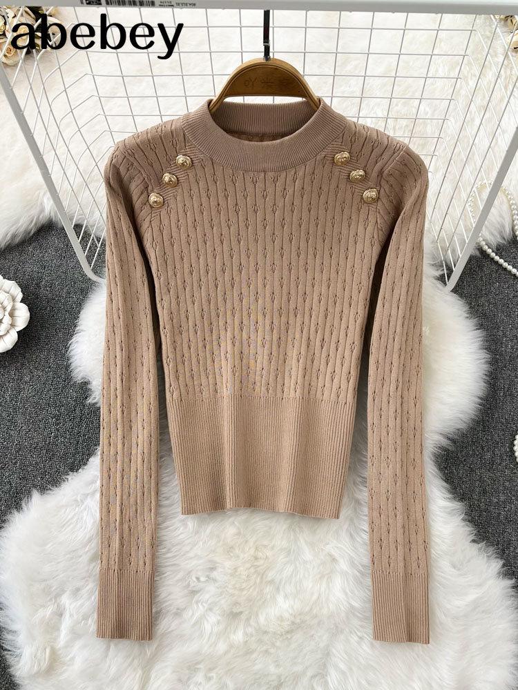 Women's Sweaters Full Sleeve O-neck High Quality Sweater Shirts With Decorated Buttons Girls Stretchy Crop Tops Autumn Pullovers Women, Brown
Women's Sweaters Full Sleeve O-neck High Quality Sweater Shirts With Decorated Buttons Girls Stretchy Crop Tops Autumn Pullovers Women, Brown