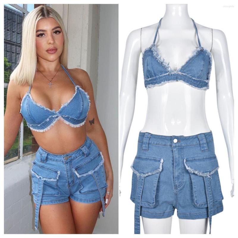 Women' Tracksuits Tassel Women Jeans 2 Piece Set Sexy Wrap Vest Tops Pockets Denim Shorts Outfits Streetwear Fashion Short Suits For Woman, Blue
Women' Tracksuits Tassel Women Jeans 2 Piece Set Sexy Wrap Vest Tops Pockets Denim Shorts Outfits Streetwear Fashion Short Suits For Woman, Blue