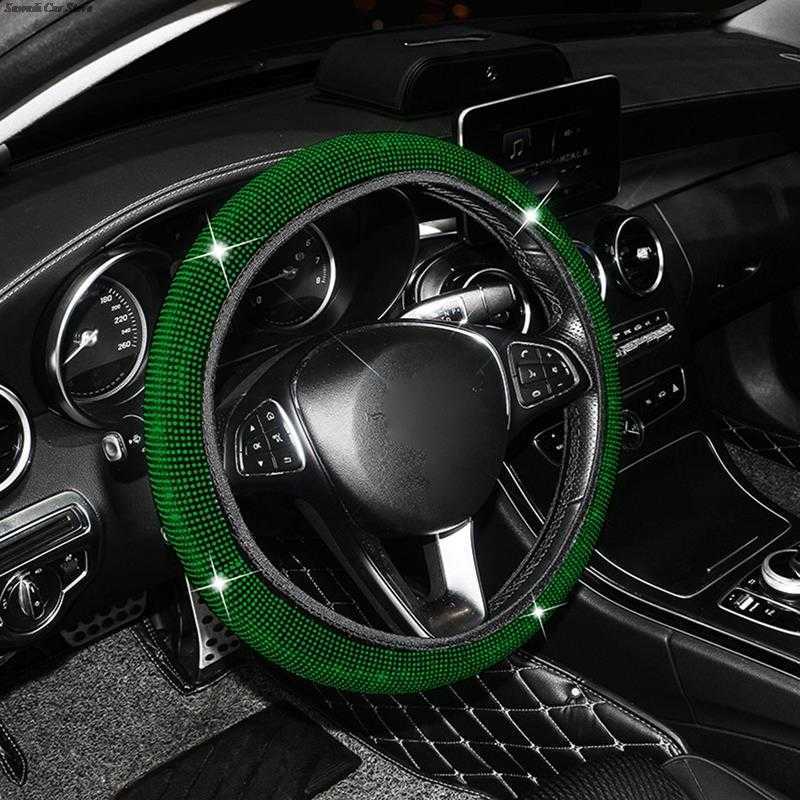 New Car Rhinestones Steering Wheel Cover With Crystal Diamond Sparkling Car Suv Elastic Steering Wheel Protector Fit 38cm Vehicle