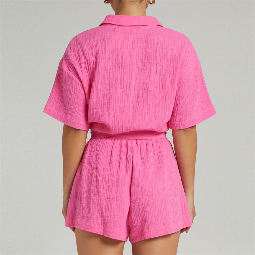 Womens Designer Clothing Women Matching Set Women S Casual Piece Outfits Button Down Shirt Top Paper Bag Shorts Cotton Womens Tracksuit Shirt With Sho