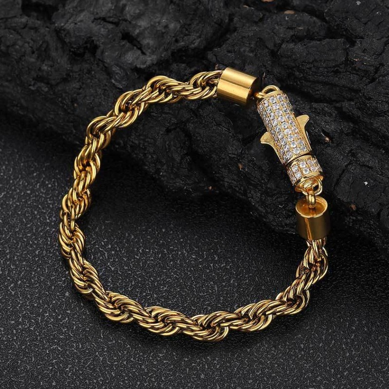 6Mm 16-24Inch 18K Yellow Gold Plated Stainless Steel Rope Chain Necklace 7/8/9Inch Bracelet For Men Women Fashion Jew