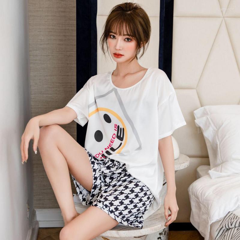 Women's Sleepwear Summer Print Women Pajamas Set Short Sleeve Shorts Pullover 2 Pieces Suit Thin Soft Satin Home Clothes Lady Elastic Waist, White
Women's Sleepwear Summer Print Women Pajamas Set Short Sleeve Shorts Pullover 2 Pieces Suit Thin Soft Satin Home Clothes Lady Elastic Waist, White