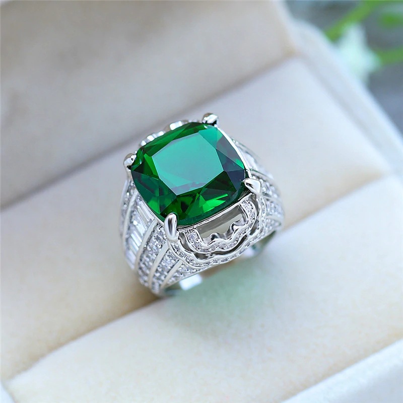 Vintage AAAAA Emerald cz ring White Gold Filled Engagement Wedding Rings for women Men Fine Party Jewelry Gift