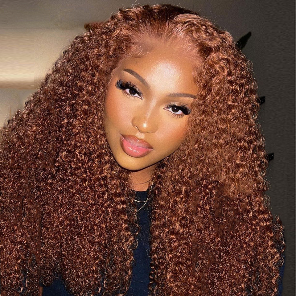 Free shipping Brown Color 13x4 Kinky Curly Human HD Transparent Deep Wave Frontal Wig Black Synthetic Lace Front Wigs For Women Heat Resistant Hair