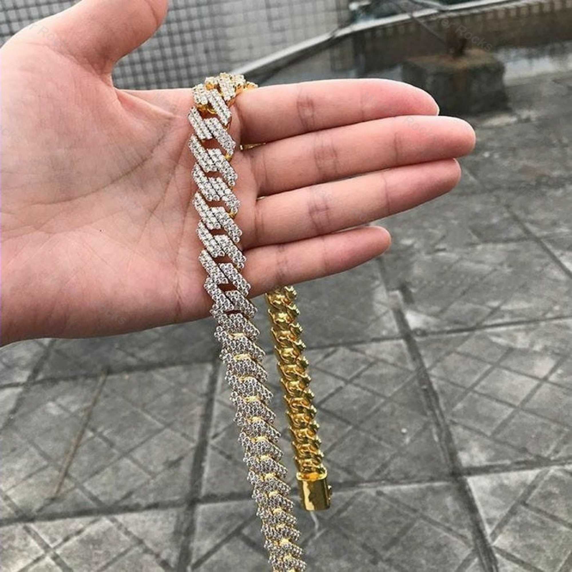 necklace moissanite chain 10mm 22inches Mens Real Hip Hop Chains Vvs Moissanite Dia Prong Set 10k Gold Cuban k Chain