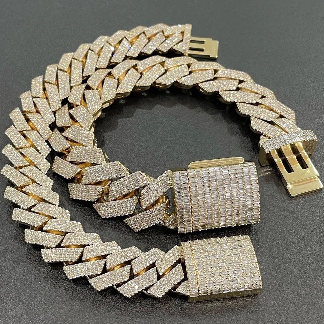 necklace moissanite chain 10mm 22inches Mens Real Hip Hop Chains Vvs Moissanite Dia Prong Set 10k Gold Cuban k Chain