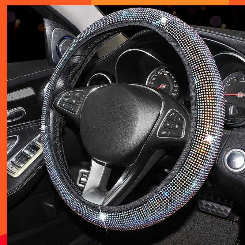 New Car Rhinestones Steering Wheel Cover With Crystal Diamond Sparkling Car Suv Elastic Steering Wheel Protector Fit 38cm Vehicle