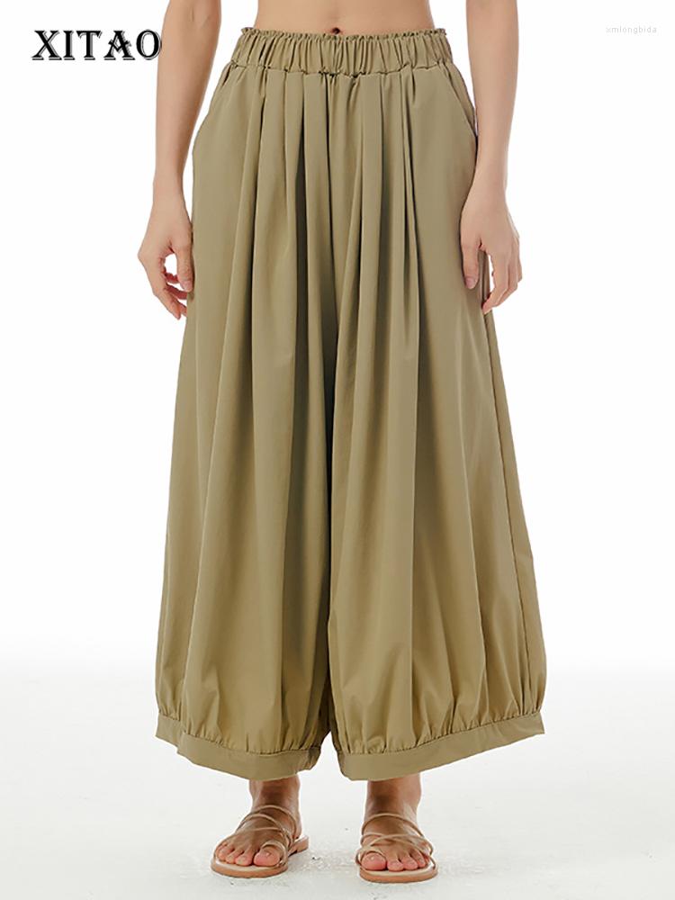 

Women's Pants XITAO Solid Color Casual Wide Leg Loose Fashion Simplicity Temperament Women Summer All-match Long SMH1831, Khaki smh1831