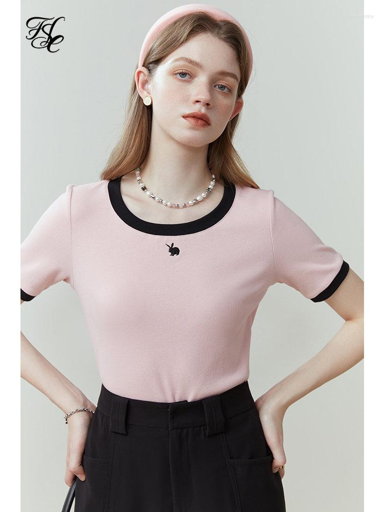 Women's T Shirts FSLE Simple Color Matching Round Neck Knitted T-shirt For Women Spring Summer Embroidery Slim Top Female, Sky blue
Women's T Shirts FSLE Simple Color Matching Round Neck Knitted T-shirt For Women Spring Summer Embroidery Slim Top Female, Sky blue