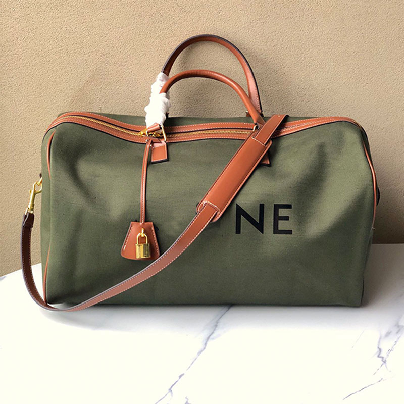 Large Capacity Duffel Bags Handbags Classic Letter Zipper Closure Travel Bag Canvas Cowhide Material Cotton Lining Gold Hardware Latch Removable Strap Tote Bags