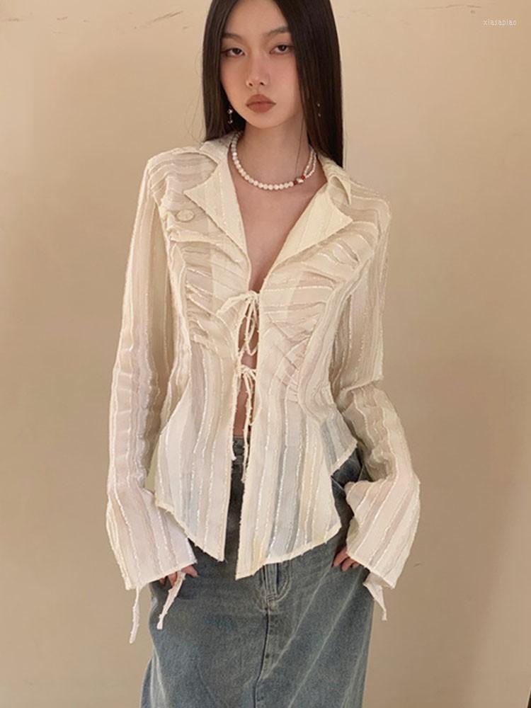 Women' Blouses Sexy Lace Up Blouse Women Long Sleeve Spring Turn-down Collar Hollow Shirt Ladies Tops Korean Fashion Chic Fairycore, Apricot
Women' Blouses Sexy Lace Up Blouse Women Long Sleeve Spring Turn-down Collar Hollow Shirt Ladies Tops Korean Fashion Chic Fairycore, Apricot