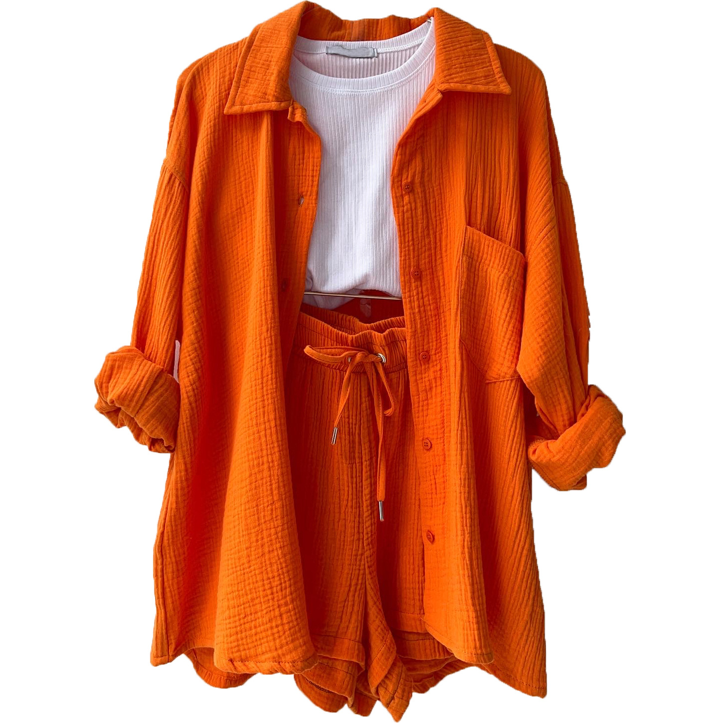 2 Piece Set Women Matching Set Oversized Shirt Shorts Set Women Spring Cotton Tops With Loose High Waist Shor Ts Suit 2023 Fashion Streetwear Out