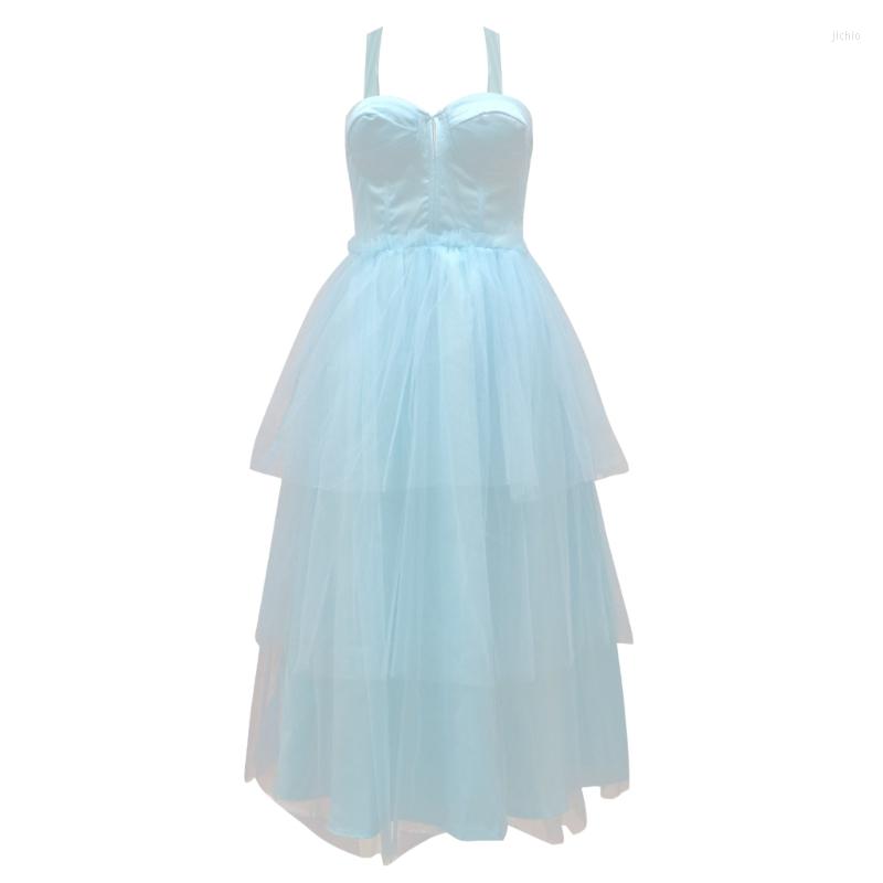 Casual Dresses Womens Sleeveless Empire Waist Mesh Ruffled Tiered Wedding Bridesmaid Long Dress