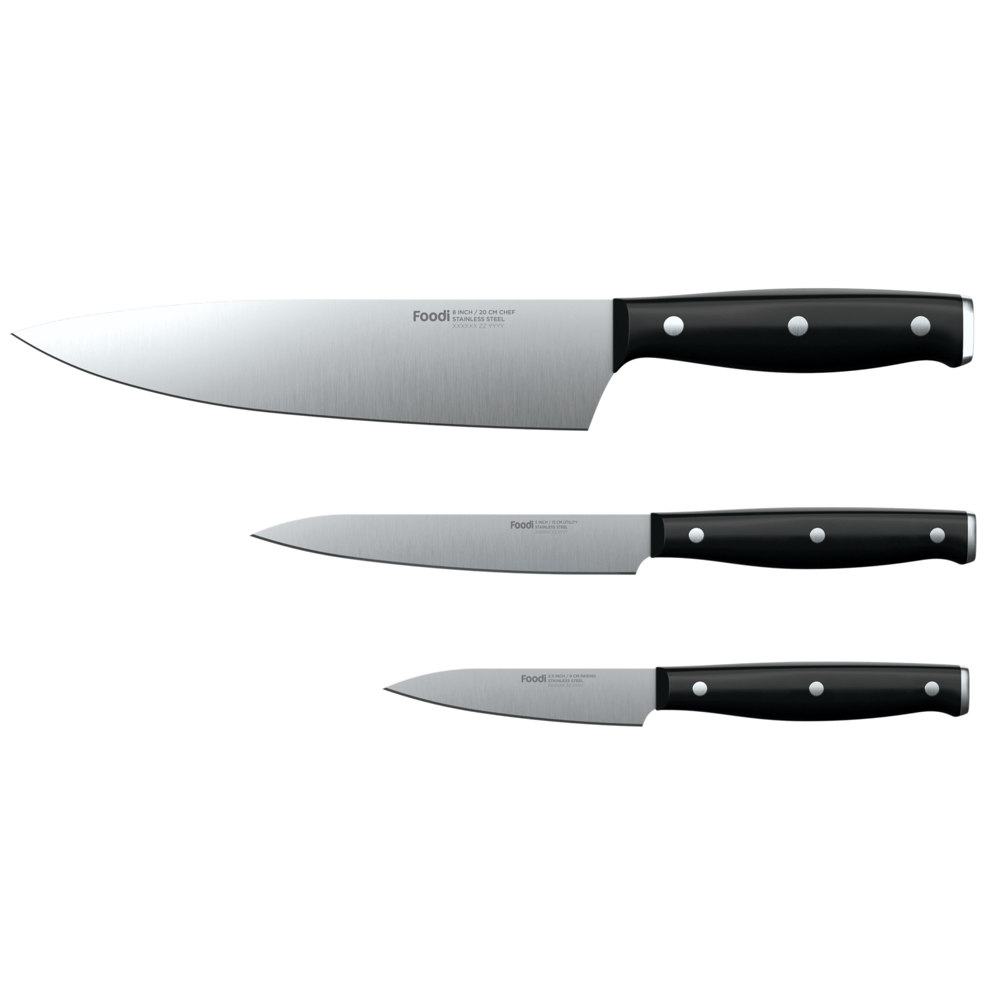 Ninja Foodi Never Dull Essential 3-Piece Set with Chef, Utility Paring Knives, K12003