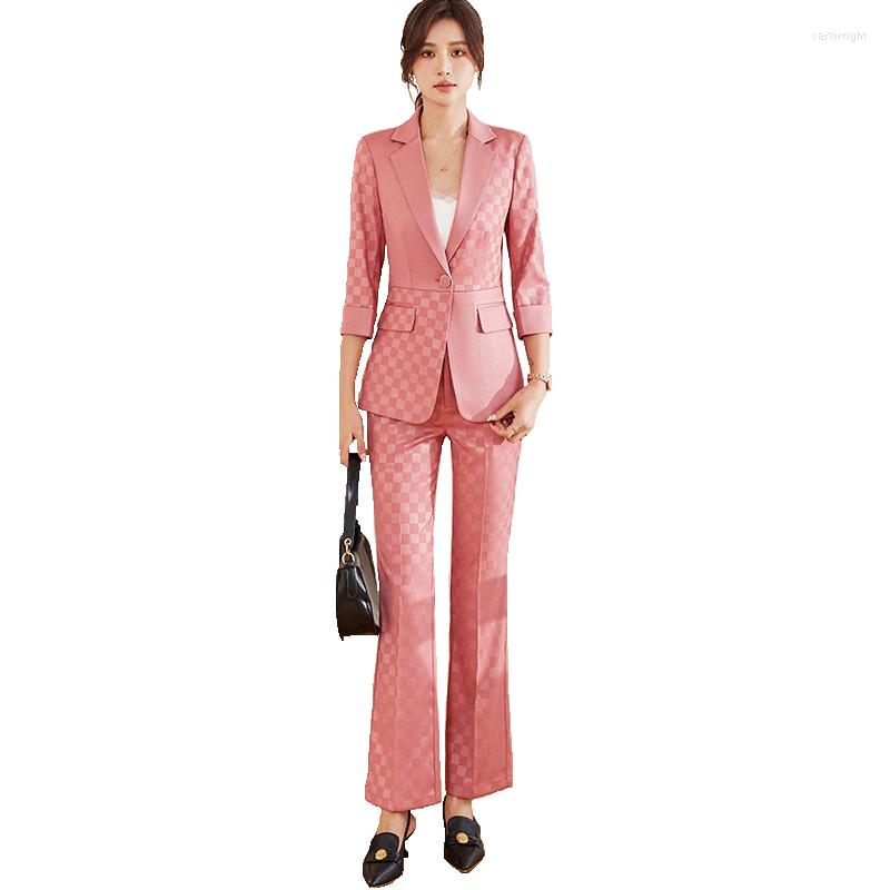 Women' Two Piece Pants Fashion Lady Blazer And Pant Suit Black Pink Plaid Women Single Button Jacket With Trouser Business Work Wear Formal
Women' Two Piece Pants Fashion Lady Blazer And Pant Suit Black Pink Plaid Women Single Button Jacket With Trouser Business Work Wear Formal
