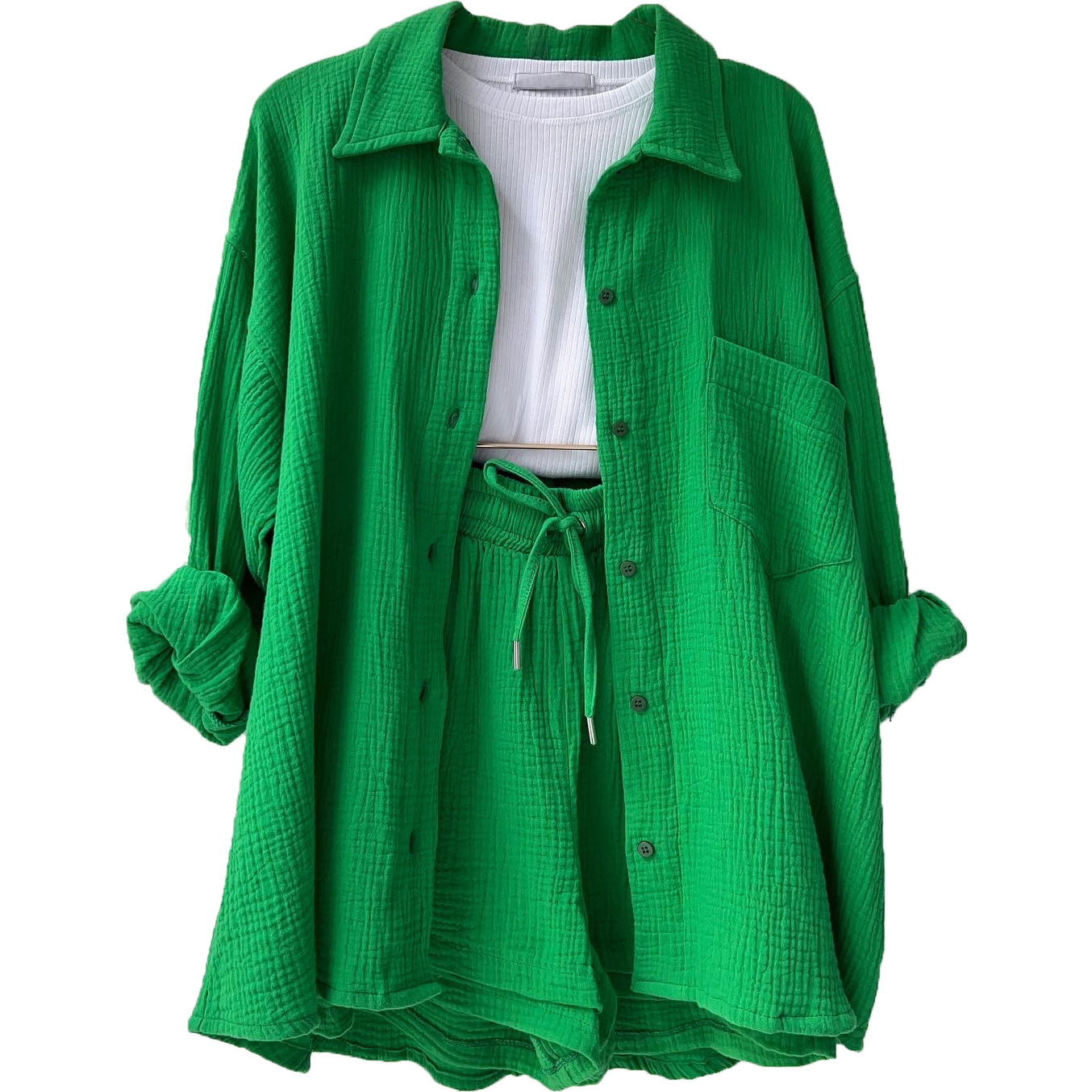 2 Piece Set Women Matching Set Oversized Shirt Shorts Set Women Spring Cotton Tops With Loose High Waist Shor Ts Suit 2023 Fashion Streetwear Out
