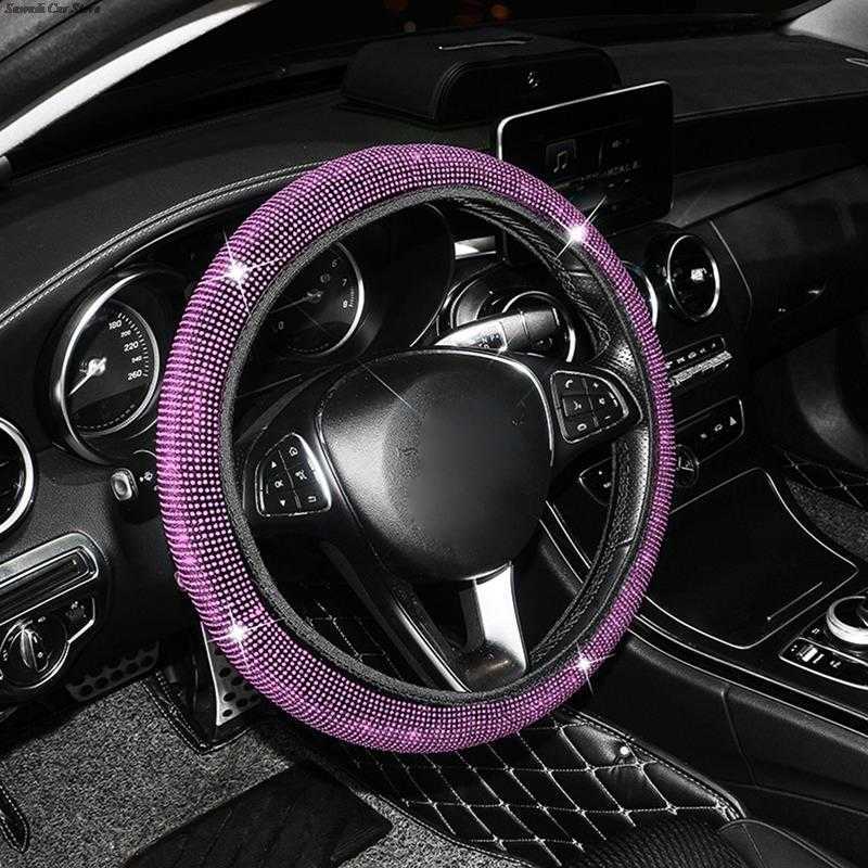 New Car Rhinestones Steering Wheel Cover With Crystal Diamond Sparkling Car Suv Elastic Steering Wheel Protector Fit 38cm Vehicle