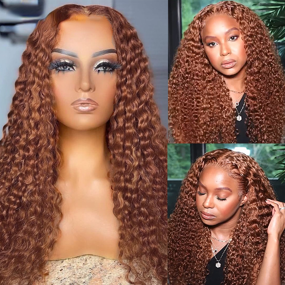 Free shipping Brown Color 13x4 Kinky Curly Human HD Transparent Deep Wave Frontal Wig Black Synthetic Lace Front Wigs For Women Heat Resistant Hair