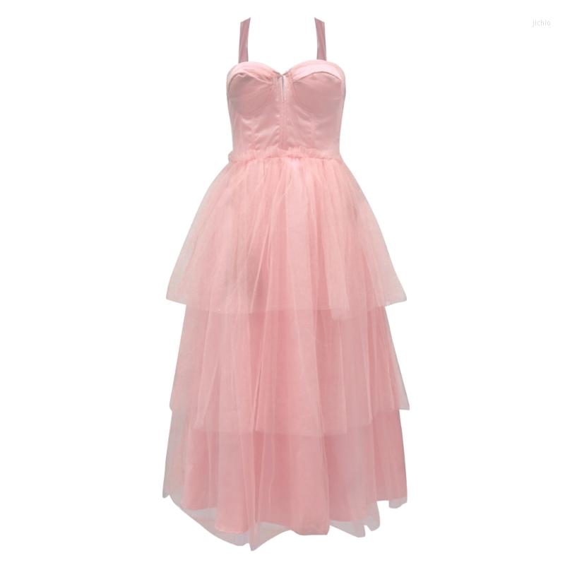 Casual Dresses Womens Sleeveless Empire Waist Mesh Ruffled Tiered Wedding Bridesmaid Long Dress