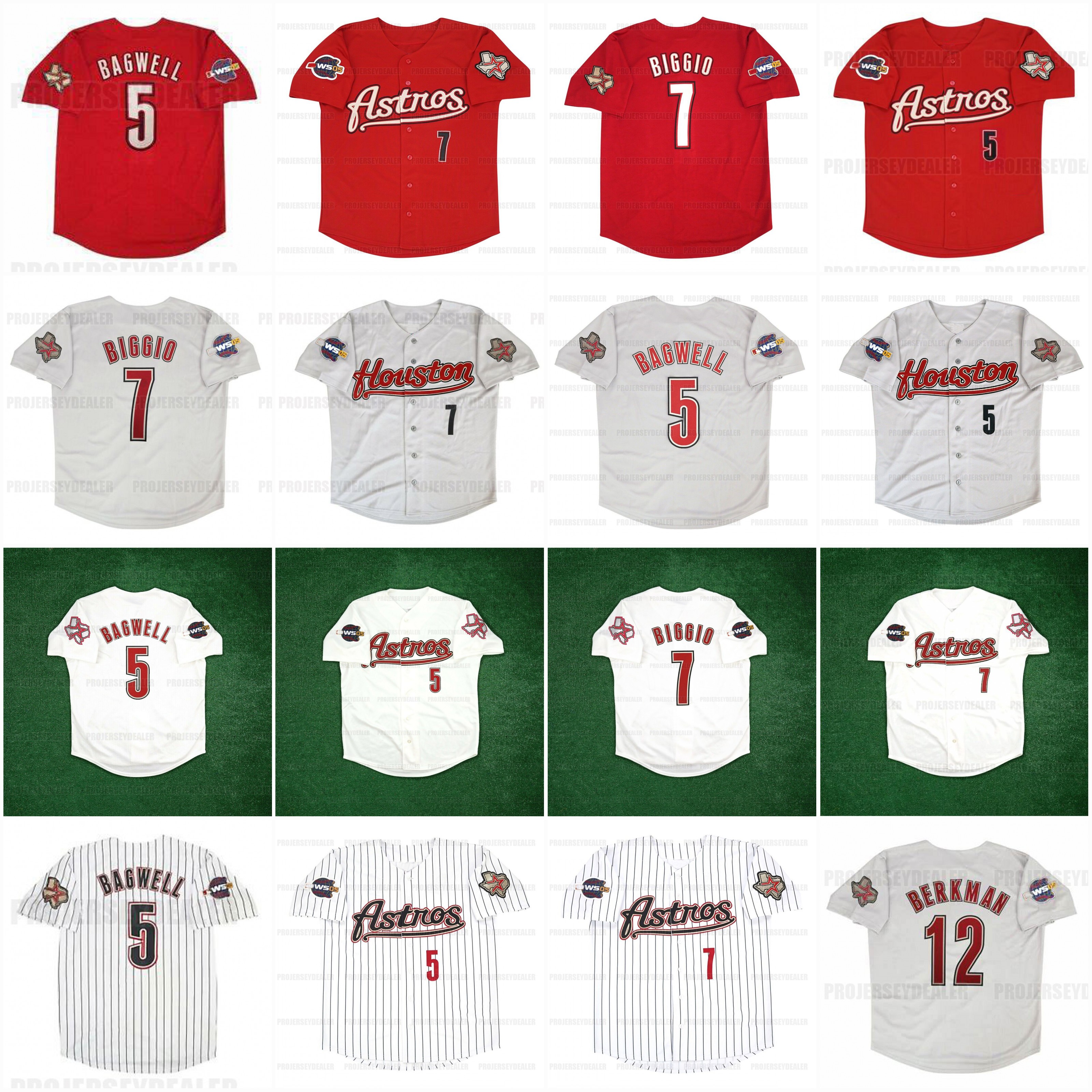 Astros 2005 World Series Baseball Jerseys 5 Jeff Bagwel 7 Craig Biggio 12 Lance Berkman 22 Roger Clemens 44 Roy Oswal 17 Lance Berkman