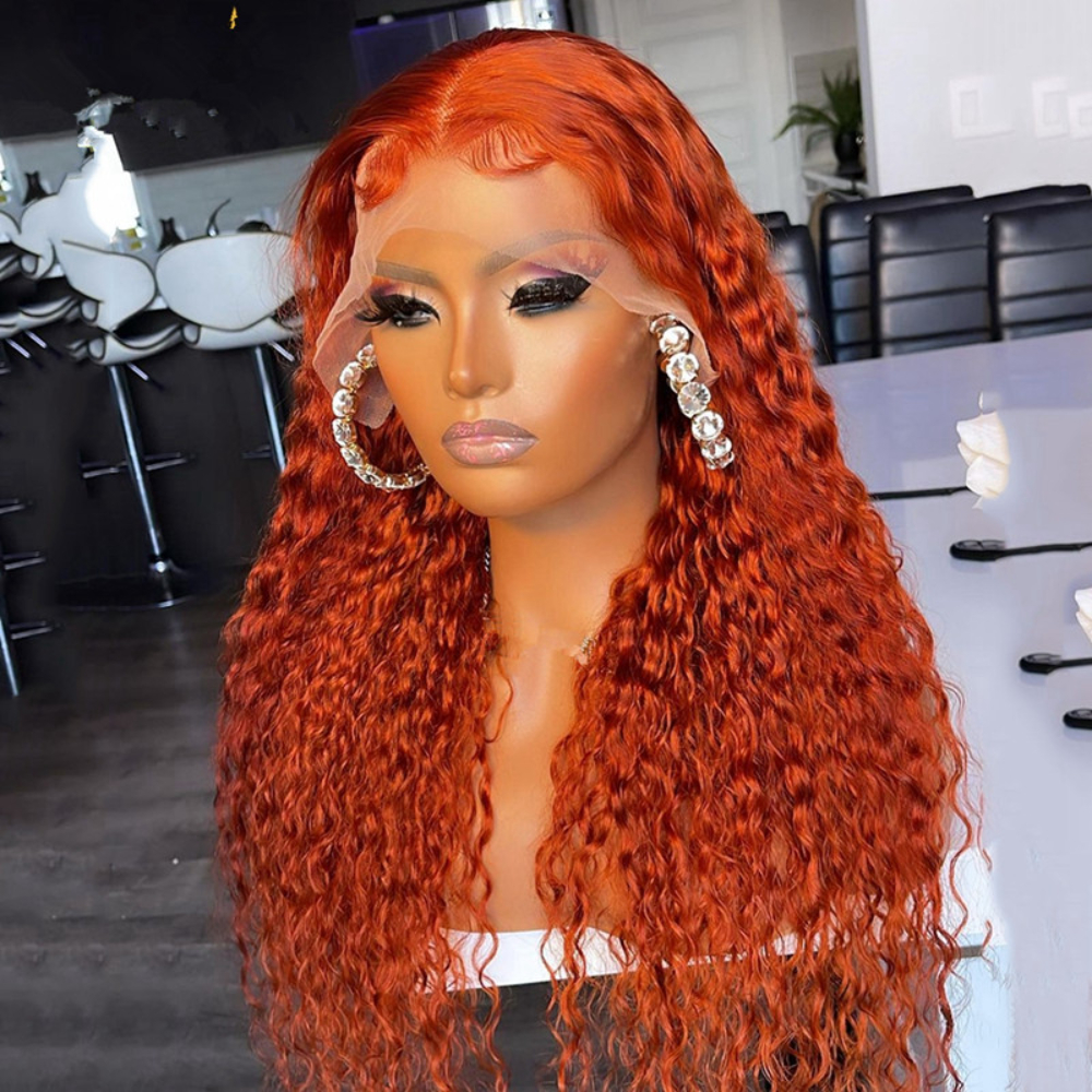 Free Part Ginger Lace Front Human Hair Wigs 13x4 HD Lace Frontal Wig Colored Brazilian 13x4 Deep Wave Frontal Wig Synthetic Heat Resistant