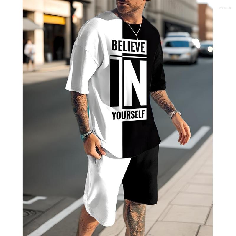 CNLONGBIDA Mens Tracksuits Summer Fashion Tracksuit Mens Suit Casual Beach Shorts Set 3D Print Short Sleeve T Shirt Round Neck Clothing 2 Piece