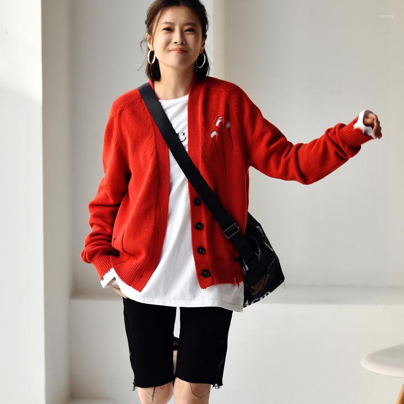 Women's Jackets MICOCO W8019C Literature And Art Do Old Broken Hole Design Multi-color Versatile Short V-neck Sweater Coat Female Spring, Black
Women's Jackets MICOCO W8019C Literature And Art Do Old Broken Hole Design Multi-color Versatile Short V-neck Sweater Coat Female Spring, Black
