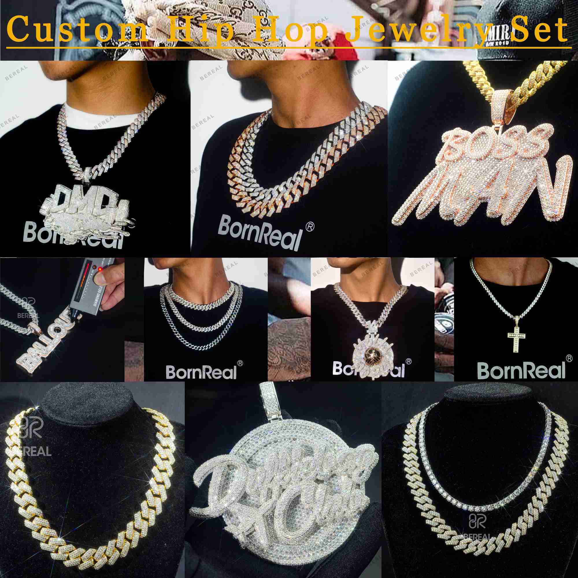 necklace moissanite chain Custom Pass Dia Tester Hip Hop Jewelry Sterg Sier 6mm 8mm Iced Out VVS Cuban k Moissanite Chain For Men