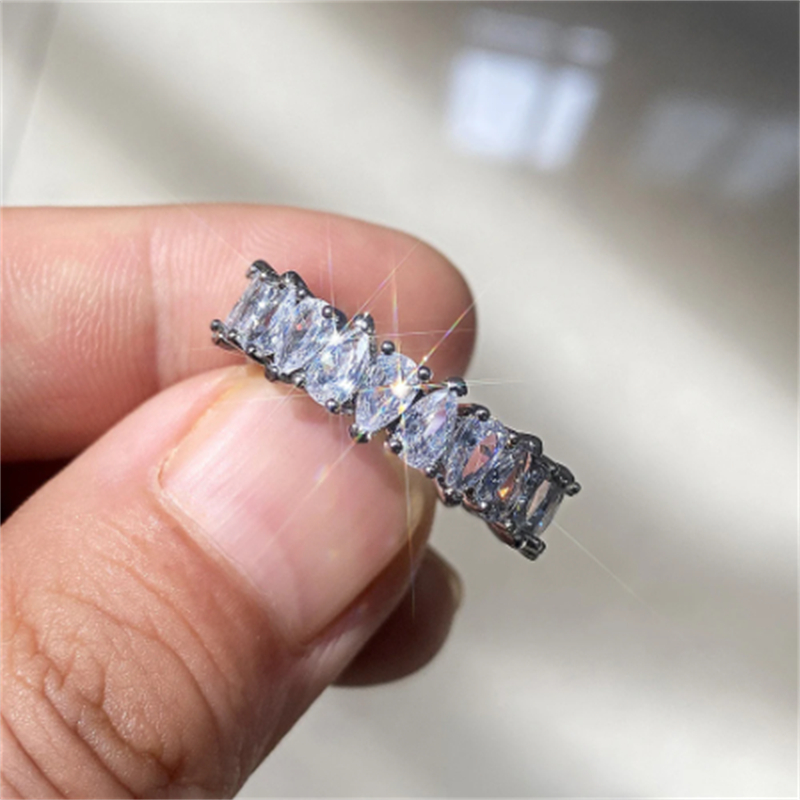 Eternity Band ring Pear cut AAAAA cz Silver Color Engagement Wedding Rings for women Bridal Fine Party Jewelry Gift