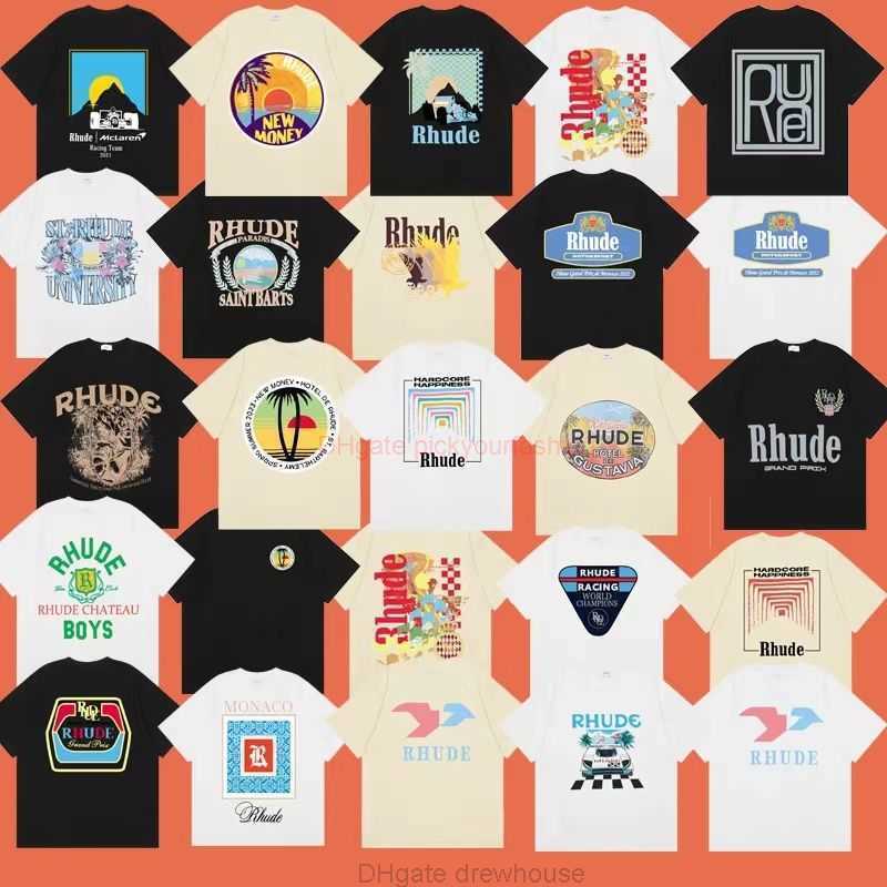 

Designer Fashion Clothing Tees Tshirt Rhude Short Sleeve Co Branded Print Jerry Same Ins Fashion Couple Dress American High Street Tshirt Cotton Streetwear Tops Cas, Moroccan apricot color