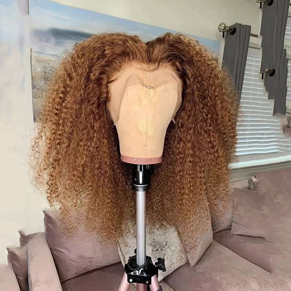 Mongolian Hair Brown Kinky Curly Lace Front Wig 13x4 HD Lace Frontal Wig Transparent Lace Afro Wig For African Women with Baby Hair