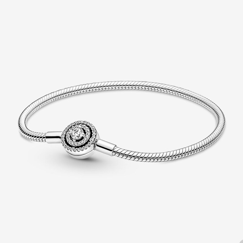 Sparkling Double Halo Charm Bracelet 925 Sterling Silver Snake Chain Bracelets Jewelry For Women Crystal Diamond bracelet with Retail Box