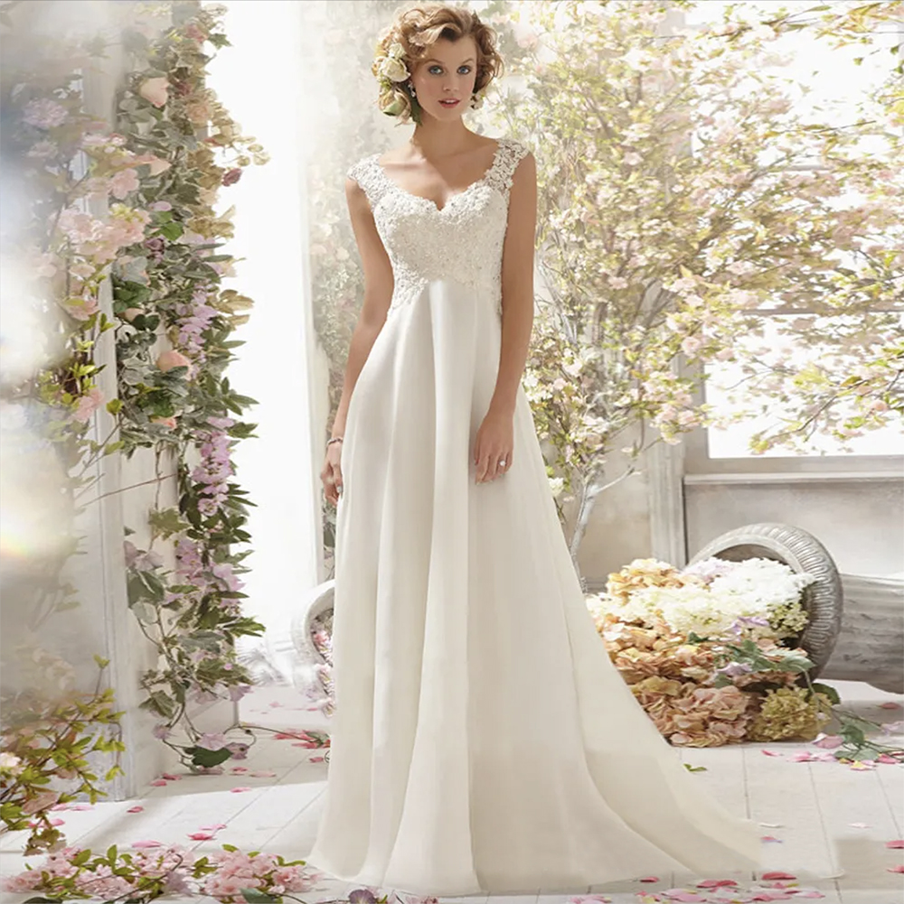 ALine Wedding Dresses Lace Boho Wedding Dresses 2023 Sheer Back Beach Bohemian Chiffon Bride Dress Wedding Gowns Plus Size 6092