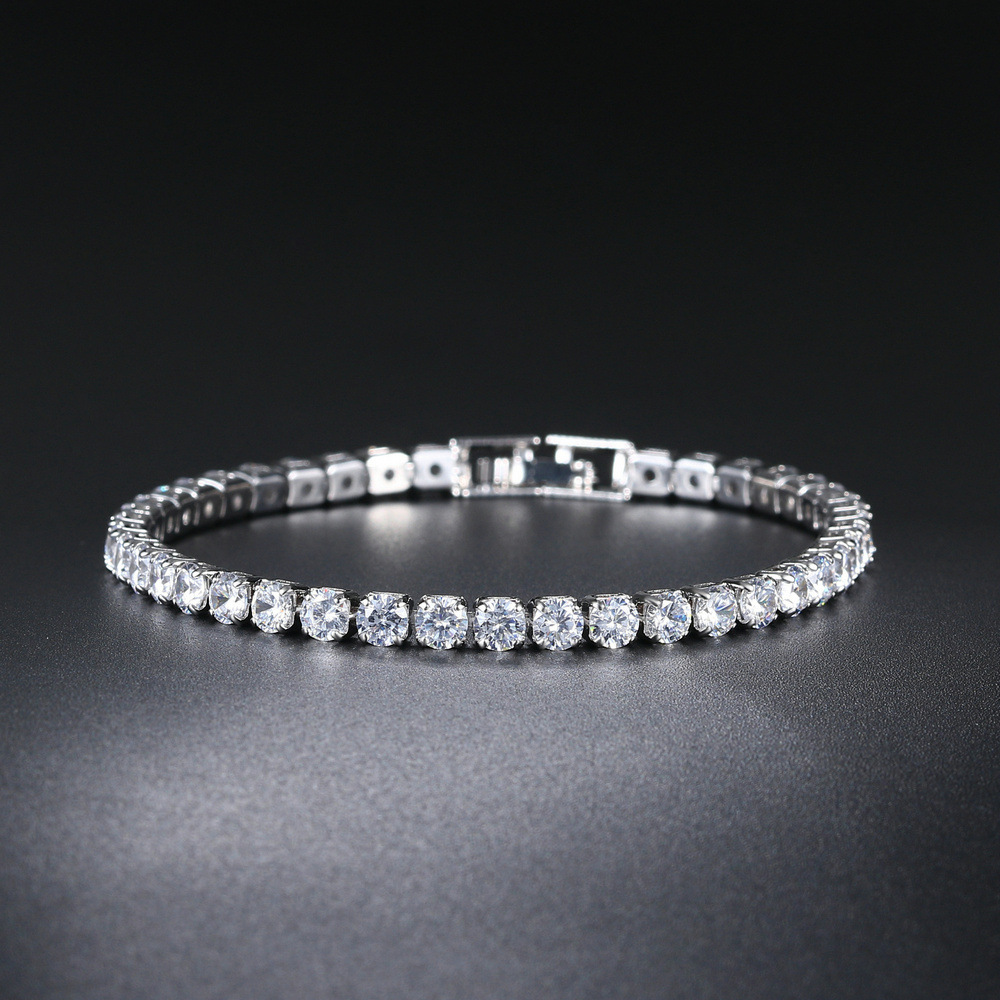 Tennis Chain Bracelet Women Men Blue Emerald Pink Cubic Zirconia Hiphop Silver Gold Plated Jewelry Diamond One Row Hip Hop 4mm Crystal ALIB0075