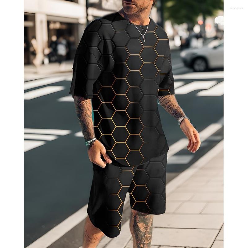 CNLONGBIDA Mens Tracksuits Summer Fashion Tracksuit Mens Suit Casual Beach Shorts Set 3D Print Short Sleeve T Shirt Round Neck Clothing 2 Piece